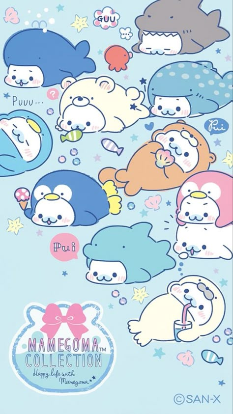 Jinbesan Wallpaper, Mamegoma Wallpapers, Kawaii Blue, Dibujos Anime Chibi, Iphone Wallpaper Kawaii, Art Mignon, Blue Wallpaper Iphone, Sanrio Wallpaper, Cute Animal Drawings Kawaii