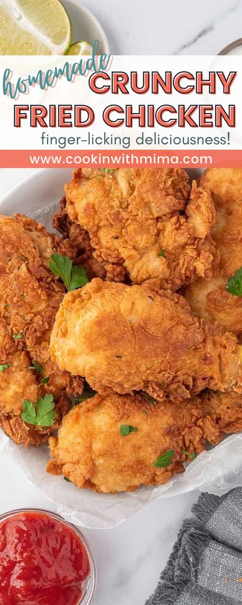 Crunchy Fried Chicken, Chicken Appetizer Recipes, Fried Chicken Ingredients, Easy Fried Chicken, Cooking Fried Chicken, Bone In Chicken Recipes, Fried Chicken Recipe Southern, Making Fried Chicken, Easy Macaroni