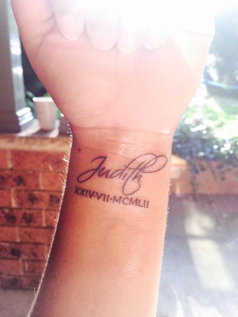 Roman Numerals Tattoo. Judith tattoo Name Tattoos With Roman Numerals, Roman Numeral Tattoo Arm, Roman Numerals Tattoo, Numerals Tattoo, Inner Wrist Tattoos, Faith Tattoo On Wrist, Inner Arm Tattoos, Sanskrit Tattoo, Roman Numeral Tattoos