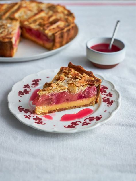 Rhubarb & custard tart | Jamie Oliver recipes Rhubarb Custard, Fruit Nutrition, Jam Tarts, Rhubarb And Custard, Jamie Oliver Recipes, Custard Tart, Pastry Tart, Rhubarb Recipes, Sweet Pastries