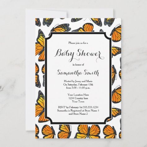 $ 2.92 | Monarch Butterfly Baby Shower Invitation - party, cute, invite, butterfly, bytterflies, pretty, baby shower, girl, watercolor, monarch butterfly, boy, elegant, pattern, white, invitation, paint, painting, insect, country, rustic Monarch Butterfly Baby Shower, Butterfly Theme Party, Butterfly Baby Shower Theme, Butterfly Baby Shower Invitations, White Invitation, Invitation Party, Butterfly Baby Shower, Butterfly Party, Butterfly Theme