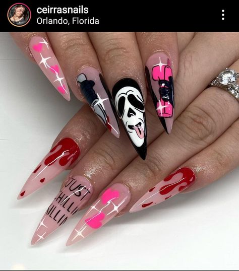 Scary Nails, Horror Nails, Halloween Acrylic Nails, Goth Nails, Scary Movie, Nails 2023, Halloween Nail Designs, Halloween Nail, Halloween Nail Art