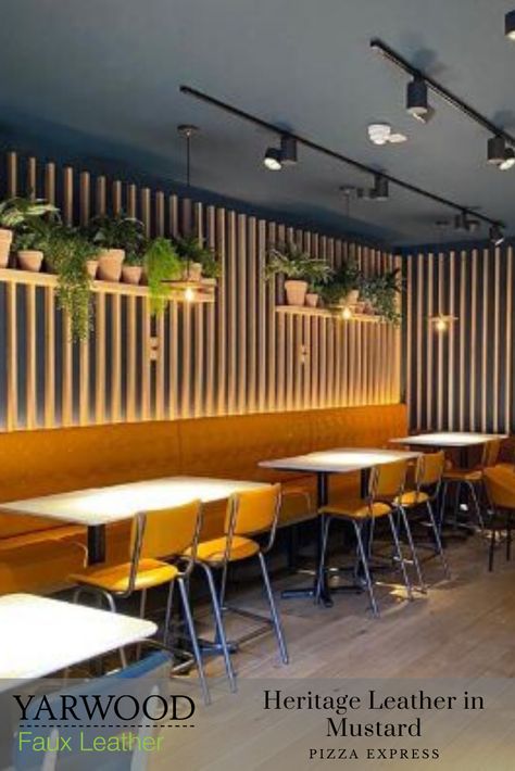 Yellow Restaurant Interior Design, Yellow Cafe Interior, Restaurant Wall Design Ideas, Pizza Shop Interior, Restaurant Interior Design Modern, Restaurant Chairs Design, Yellow Restaurant, Interior Design Cafe, Restaurant Seating Design