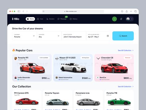 Car Dealership Design, Escape Room Design, Car Rental Website, Red Chevrolet, Red Porsche, Car Ui, Ui Design Dashboard, Web Mockup, Luxury Car Rental