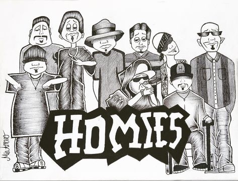 The Homies Drawings, Homies Drawing Easy, Homies Characters Drawing, Lil Homies Drawings, Chicano Handwriting, Oldies Drawings Easy, Cholo Clown Drawing, Chicano Paintings, Chicano Style Drawing