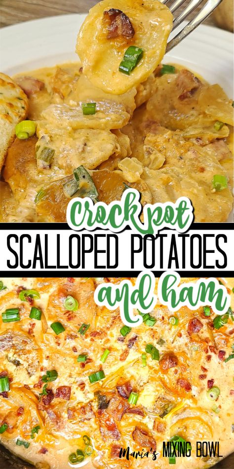 Easy Crock-Pot Scalloped Potatoes and Ham are everything you want in a meal. It's a cinch to make rich and hearty and a dish everybody loves! Crockpot Ham And Scalloped Potatoes Slow Cooker, Ham And Augratin Potatoes Crock Pot, Crock Pot Scalloped Potatoes And Ham, Scalloped Potatoes And Ham Crock Pot, Crockpot Scalloped Potatoes And Ham, Slow Cooker Scalloped Potatoes, Scalloped Potatoes Crockpot, Best Scalloped Potatoes, Slow Cooker Pork Tenderloin