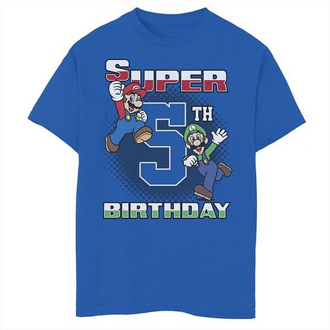 Boys 8-20 Nintendo Super Mario And Luigi Super Birthday 5th Birthday Portrait Graphic Tee Incredibles Birthday Party, Super Mario Bros Birthday Party, Bday Party Kids, Mario Bros Birthday, Hedgehog Birthday, Super Mario And Luigi, Portrait Graphic, Christian Birthday, Mario Birthday Party