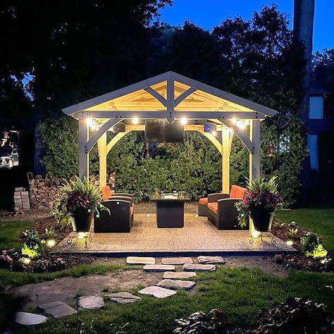 Pergola With Fire Pit Ideas, Big Lots Gazebo Ideas, Fire Pit With Gazebo, Rectangle Gazebo Ideas Backyard, Gazebo And Fire Pit Ideas, Outside Gazebo Ideas Backyards, Simple Gazebo Ideas, Landscape Around Gazebo, Front Yard Gazebo