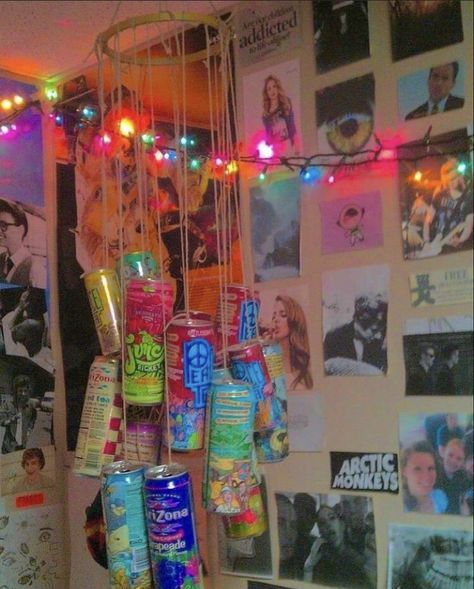 reusing monster energy, yerba mate, arizona tea, and peace tea cans !! Peace Tea Can Ideas, Monster Cans Diy, Chambre Indie, Monster Room, Indie Decor, Interior Boho, Remodel Basement, Interior Layout, Monster Crafts