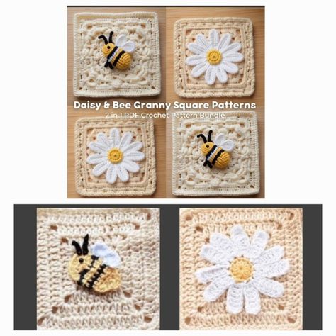 Daisy & Bumble Bee Granny Square Crochet Pattern Bundle english/us Terms Granny Square Pattern Beginner Crochet FREE Crochet Pattern - Etsy Insect Granny Square, Bee Granny Square, Square Crochet Pattern, Granny Square Pattern, Blanket Shawl, Beginner Crochet, Square Crochet, Granny Squares Pattern, Honey Bees