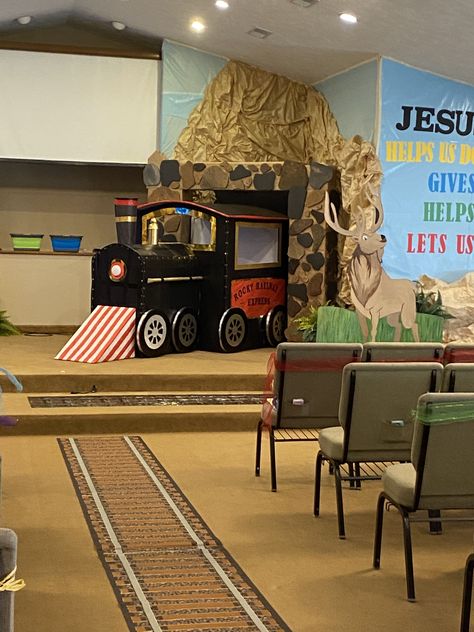 Vbs Wonder Junction, Wonder Junction Vbs 2025 Decorations, Train Trunk Or Treat, Wonder Junction Vbs, Wonder Junction Vbs 2025, Train Station Decor, Train Vbs, Western Vbs, Polar Express Christmas Party