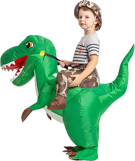 Dinosaur Rider, All Black Halloween Costume, Adult Dinosaur Costume, Costume Dinosaure, Kids Dinosaur Costume, Sibling Halloween Costumes, Inflatable Dinosaur Costume, Inflatable Dinosaur, Old Halloween Costumes