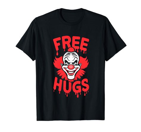 PRICES MAY VARY. Feel the fright this Halloween with our Free Hugs Scary Clown Costume. Perfect for thrillseekers and horror lovers, this bone chilling outfit is ideal for haunted house visits and spooky costume parties. Join the ranks of the bravest souls as you embody the terrifying presence of a sinister clown. Ideal for Halloween events and horror-themed gatherings, this costume is a must-have for those who relish in the thrill of fear Lightweight, Classic fit, Double-needle sleeve and botto Scary Clown Costume, Clown Horror, Horror Gifts, Scary Clown, Last Minute Halloween Costumes, Scary Clowns, Creepy Clown, Clown Costume, Free Hugs