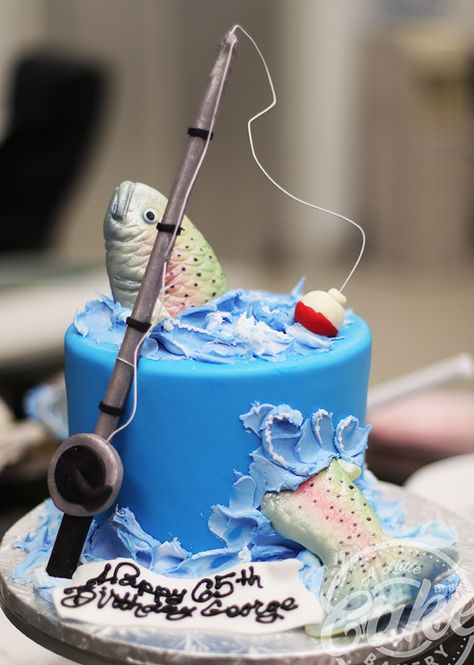 Fishing Theme Cake, Fisherman Cake, Fish Cake Birthday, Fishing Cake, Homemade Birthday Cakes, Custom Birthday Cakes, Funny Birthday Cakes, Birthday Cakes For Men, Fishing Birthday