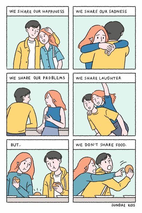 SUNDAE KIDS : ILLUSTRATOR Sundae Kids, Comics Ideas, Relationship Comics, Cute Couple Comics, Comics Love, Couples Comics, Bahasa Korea, Cute Couple Drawings, Cartoons Love