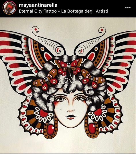 Creative Fashion Photography, Old School Tattoo Designs, American Tattoos, Head Tattoos, Flash Art, Old School Tattoo, Rose Tattoos, Butterfly Art, Butterfly Tattoo