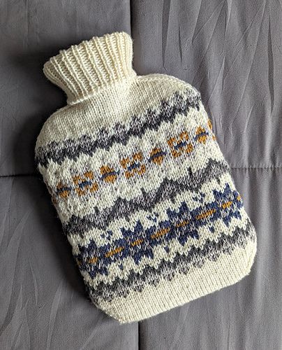 Ravelry: katieherrod's Maxine Hot Water Bottle Cover Test Knit Hot Water Bottle Knitting Pattern, Knit Hot Water Bottle Cover, Knitted Hot Water Bottle Cover, Hot Water Bottle Cover Knitting Pattern, Colorwork Chart, Bottle Covers, Old Sweater, Water Bottle Covers, Hot Water Bottle Cover