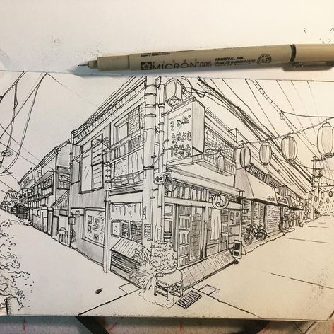 Two Point Perspective City, Fun Journal Ideas, Aesthetic Perspective, 2 Point Perspective Drawing, Street Drawing, Drawing Perspective, 2 Point Perspective, Two Point Perspective, Interior Design Sketchbook