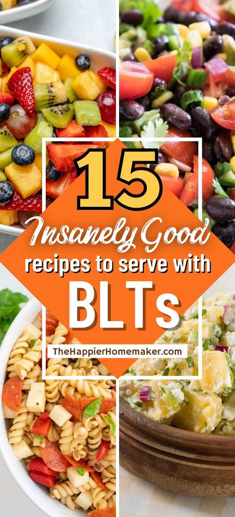 Making BLTs for lunch? Pair this classic sandwich with one of these 15 delicious side dishes to complete your meal! Good Sides For Blts, Healthy Sides With Sandwiches, Blt Sandwich Side Dish Ideas, Sides To Go With Blt Sandwiches, Blt Sides Ideas, What Goes Good With Blt Sandwich, Good Sides For Sandwiches, Sides For Sandwiches Ideas, Blt Dinner Ideas