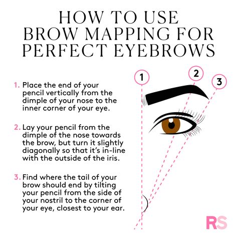 A Step-by-Step Guide to Eyebrow Mapping, the Key to Perfect Eyebrows | Real Simple Eyebrow Mapping Perfect Brows, How To Do Eyebrow Mapping, How To Map Your Eyebrows, Eyebrow Plucking Guide, Eyebrow Mapping With String, Map Eyebrows, Brow Mapping Step By Step, Mapping Eyebrows, Eyebrow Tech