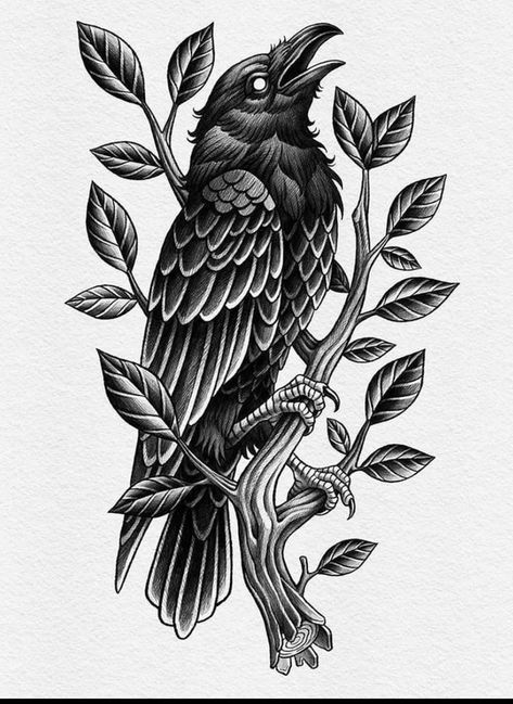 Black Crow Tattoos, Rabe Tattoo, Crow Tattoo Design, Black Bird Tattoo, Crow Tattoo, Norse Tattoo, Raven Tattoo, Traditional Tattoo Art, Dark Art Tattoo