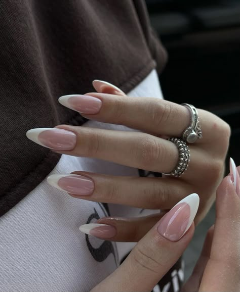 Nail Extension French Tip, Nail Extensions French Tips, Natural Nail Extensions Gel, Natural Curved Acrylic Nails, French Extensions Nails, French Tip Curved Nails, Curved Nails French Tip, Long Round French Tip Nails, Curved French Tip Nails