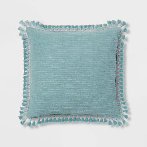 Euro Textured Slub Tassel Decorative Throw Pillow Light Teal Blue - Threshold™ - Shipt Aqua Throw Pillows, Western Bedding, Orange Bedding, Recycled Polyester Fabric, Light Teal, Living Room Style, Light Texture, Blue Pillows, Bed Styling