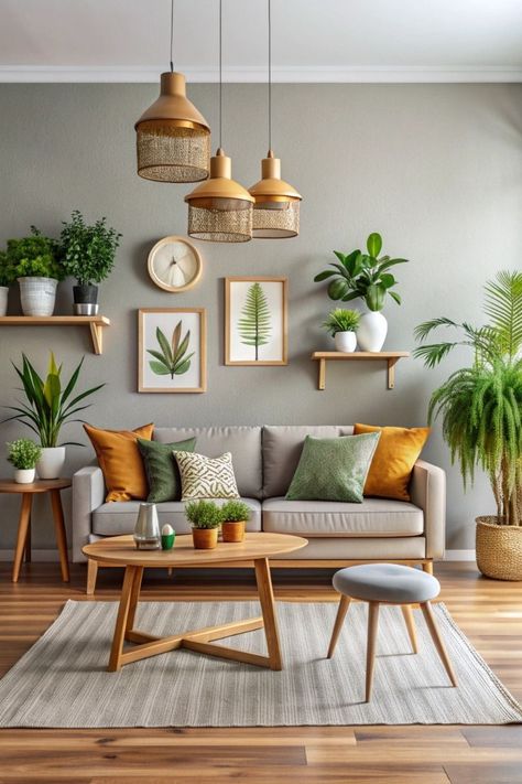 Modern Safari Living Room, Modern Cozy Wall Art, Dark Wooden Furniture Living Room, Boho Modern Design, Cozy Home With Plants, Home Decor Ideas Living Room Traditional Wall Art, Livingrooms Design Ideas Colors, Living Room Natural Colors, Modern House Decor Ideas