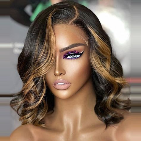 PRICES MAY VARY. 【About hair color】This is a 1b 30 bob wig human hair body wave lace front wig human hair, hair color is nature black and brown, the two colors are alternate. The main image size is 12 inch. 【About hair color】This is a 1b 30 bob wig human hair body wave lace front wig human hair, hair color is nature black and brown, the two colors are alternate. The main image size is 12 inch. 【About highlight bob wig material】100% Brazilian Short human hair wigs for women.Unidirectional hair cu Olive Oil Hair, Blonde Highlight, Human Hair Wigs Blonde, Wavy Wigs, Wavy Bob Hairstyles, Hair Tape, Bob Lace Front Wigs, Honey Blonde Hair, Wig Lace