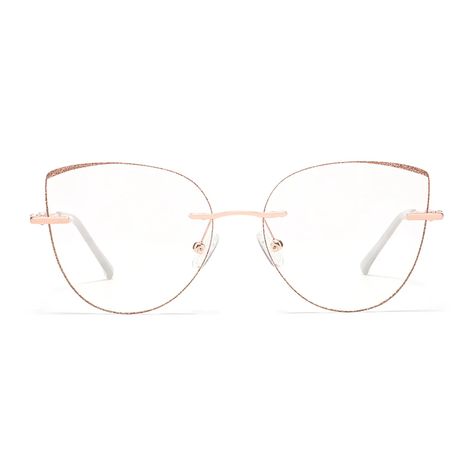 Glamour Rose Gold Cat Eye Eyeglasses | CliCliMe.com Beige Glasses, Glasses Inspo, Glasses Cat Eye, Classy Glasses, Cat Eye Eyeglasses, Rimless Glasses, Trendy Glasses, Rimless Frames, Glasses Shop