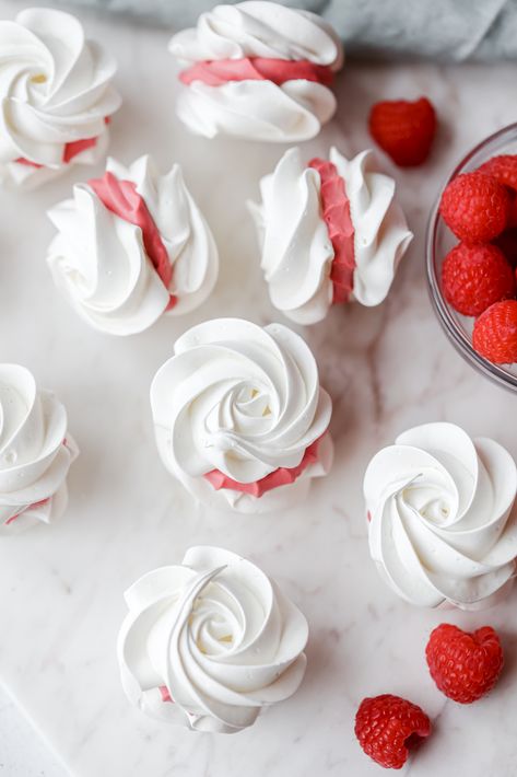 Easy Meringue Cookies, Easy Meringues, Raspberry Ganache, Meringue Cookie Recipe, Baked Meringue, Meringue Desserts, Valrhona Chocolate, Meringue Recipe, British Baking