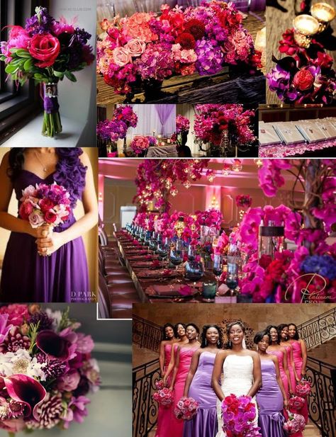 Pink And Red Color Palette Wedding, Purple Pink Red Wedding, Fuschia And Purple Wedding, Fuschia Wedding Decorations, Red Purple Wedding, Fuschia Wedding, Red Inspiration, Pink Purple Wedding, Magenta Wedding