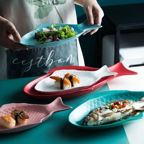 Ceramic Serving Dishes, Platter Ceramic, Dish Storage, Snack Storage, Ceramic Fish, Ceramic Tableware, Serving Dishes, Fish