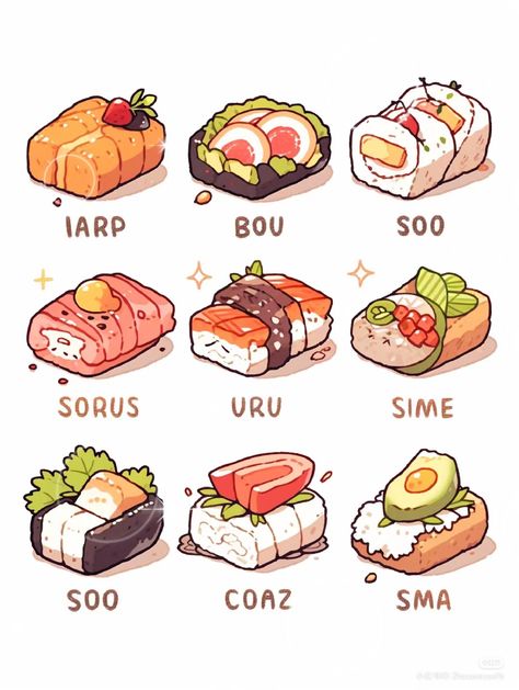 Japanese Food Drawing, Sushi Drawing, Food Illust, Japanese Food Illustration, Food Illustration Design, Recipe Drawing, 귀여운 음식 그림, Food Drawings, Food Artwork