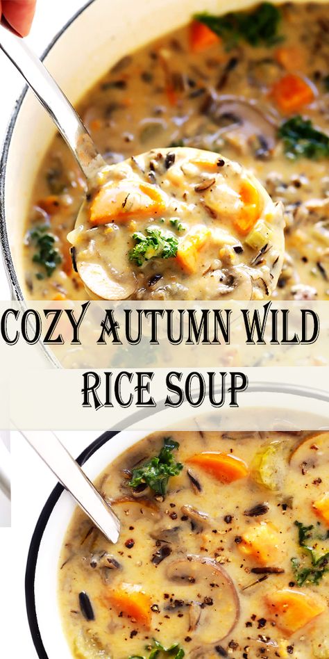 Autumn Wild Rice Soup, Autumn Wild Rice, Wild Rice Soup Recipes, Vegan Crockpot, Rice Soup Recipes, Vegetarian Crockpot Recipes, Fall Soup Recipes, Crockpot Recipe, Wild Rice Soup