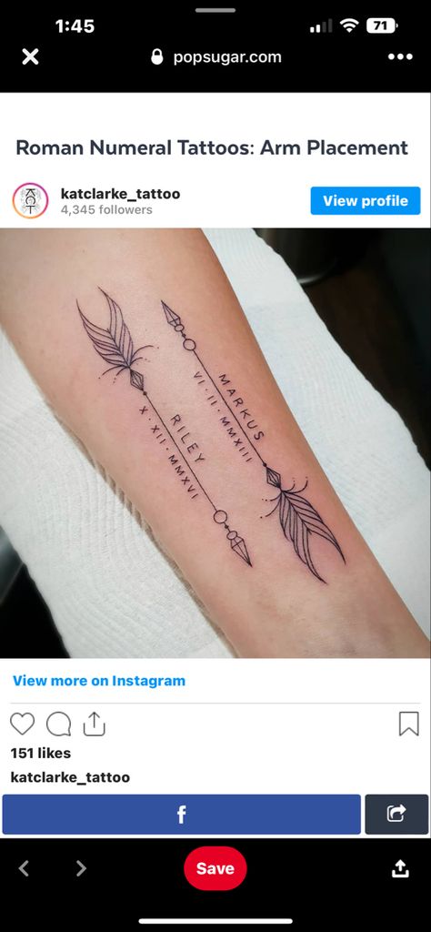 Arrow Tattoo With Roman Numerals, Tattoo With Roman Numerals, Roman Numeral Tattoo, Numeral Tattoo, Roman Numeral Tattoos, Arrow Tattoo, Tattoos Gallery, Roman Numeral, Roman Numerals