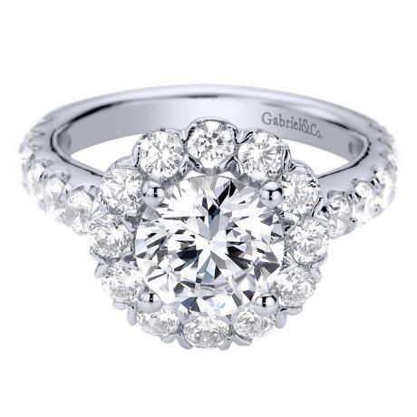 Halo with larger diamonds. Gabriel&Co. ER9407W44JJ Gold Round Halo Engagement Ring, Engagement Rings Styles, Round Halo Engagement Ring, Gorgeous Wedding Rings, Favorite Engagement Rings, Round Halo Engagement Rings, Round Halo, Rings Fashion, Women Diamond