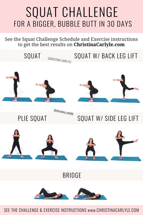 30 day Squat Challenge for a bigger, round, perky butt! https://www.christinacarlyle.com/30-day-squat-challenge/ #butt #workout #challenge 30 Day Squats, Christina Carlyle, Leg Challenge, 30 Day Squat, 30 Day Squat Challenge, Squat Challenge, 30 Day Fitness, Squat Workout, Fitness Challenge