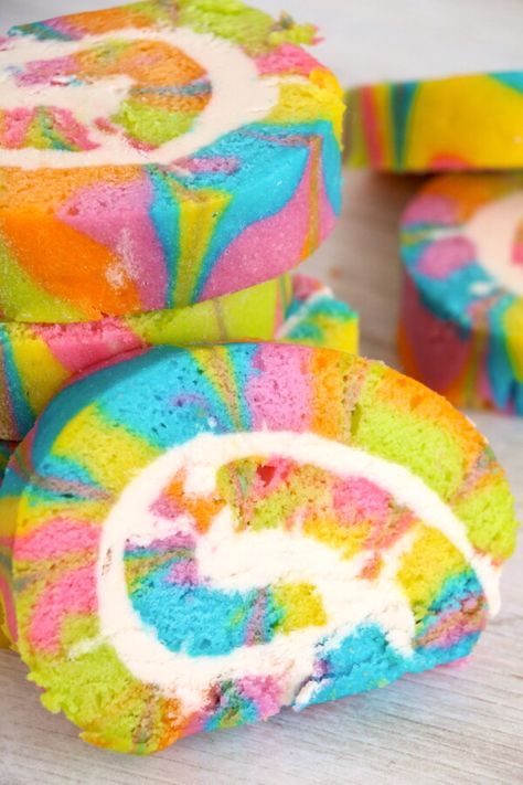 Cake Roll With Box Cake, Cake Mix Rolls, Pinwheel Cake, Tie Dye Cake, Jelly Roll Cake, Swiss Roll Cakes, Boxed Cake Mixes Recipes, Swiss Roll Cake, Cake Roll Recipes