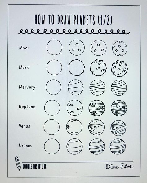 NEW - How to Draw Planets FREE - PDF Worksheets in the Doodle Clubhouse! - Click link in my bio to join today!! - #doodle #doodlelessons… Trin For Trin Tegning, Great Doodle, Space Doodles, Planet Drawing, Bullet Journal Set Up, Space Drawings, Bullet Journal Cover Ideas, Bullet Journal Mood, Colorful Space