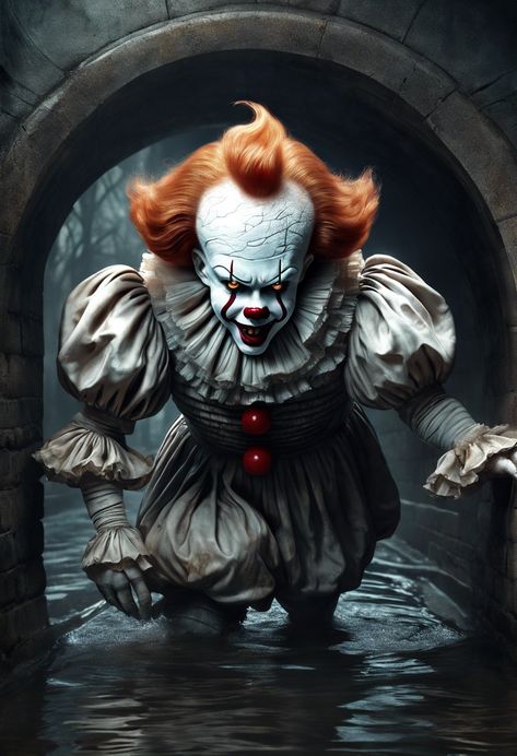 Pennywise emerging sewer Check more: https://paintlyx.com/pennywise-emerging-sewer/ Pustni Kostumi, Pennywise 1990, Pennywise Drawing, Evil Clown Tattoos, Scary Clown Makeup, Clown Tattoo, Tim Curry, Clown Illustration, Friday 13th