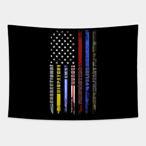 First Responders Hero Flag Nurse EMS Police Fire Military -- Choose from our vast selection of tapestries to match with your desired size to make the perfect custom tapestry. Pick your favorite: Movies, TV Shows, Art, and so much more! Available in small, medium, large. Perfect for decorations in apartments, bedrooms, and dorm rooms. Fire Department Decor, Lawn Care Business, Police Support, 1st Responders, Police Flag, American Flag Wood, Correctional Officer, Love Someone, First Responders