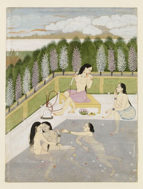 Art Krishna, Nude Artwork, Indian Art Gallery, Indian Painting, Art Of Love, Art Ancien, Female Art Painting, Bath Girls, Indian Paintings