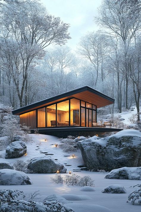 Glass Cabins, Chic Cabin, Cabin Windows, Modern Cabins, Cabin Modern, Glass Cabin, Modern Residential Architecture, Nordic House, Nice Houses