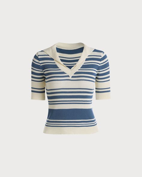 Sailor Tops For Women, Colourful Fits, Short Sleeve Knit Top, Tailored Clothes, Tank Top Long, Womens Knit Tops, 2024 Style, Female Clothing, Knitted Tops