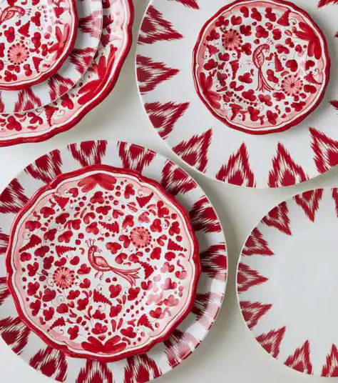 Peacock Plates, Painted Ceramic Plates, Red Plates, Tableware Design, Ceramic Tableware, Dessert Plates, Pottery Painting, Dessert Plate, Ceramic Plates