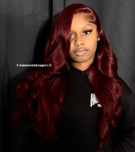 Burgundy Hair Frontal Wig, Red Side Part Sew In Weave Curls, Burgundy Wig Install Side Part, 99j Hairstyles Black Women, Dark Red Side Part Wig, Red Side Part Wig Black Women, Deep Side Part Burgundy Wig, Burgundy Sew In With Closure, Burgundy Side Part Wig With Curls