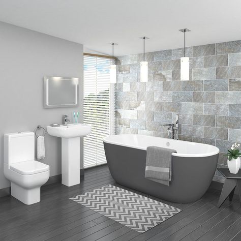 Learn How To Nail The Monochromatic Color Scheme In Bathrooms Like A Pro ➤ to be up to date with the latest news of the sector, visit us at www.luxurybathrooms.eu #luxurybathrooms #bathrooms #design #luxury #decorations #interiors #inspirations #decorideas #interiordesign #monochrome #colorschemes   #colorstrends Contemporary Grey Bathrooms, Grey Bathrooms Designs, Grey Bathroom Tiles, Gray Bathroom Decor, Freestanding Bath Taps, Bad Inspiration, Grey Bathroom, Standing Bath, Bathroom Suite