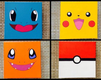 Pokemon Inspired Paintings (Set of 4) Pokemon Bedroom, Art Mini Toile, Pokemon Room, Pokemon Painting, Mini Toile, Pokemon Diy, Pokemon Craft, Pokemon Party, Cute Canvas Paintings