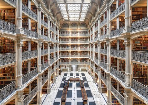 George Peabody Library, Maryland // who says you need to leave the country to find a stunning library? Fairytale Room, George Peabody Library, Peabody Library, Magical Library, Beautiful Library, Iron Balcony, College Library, Johns Hopkins University, Johns Hopkins